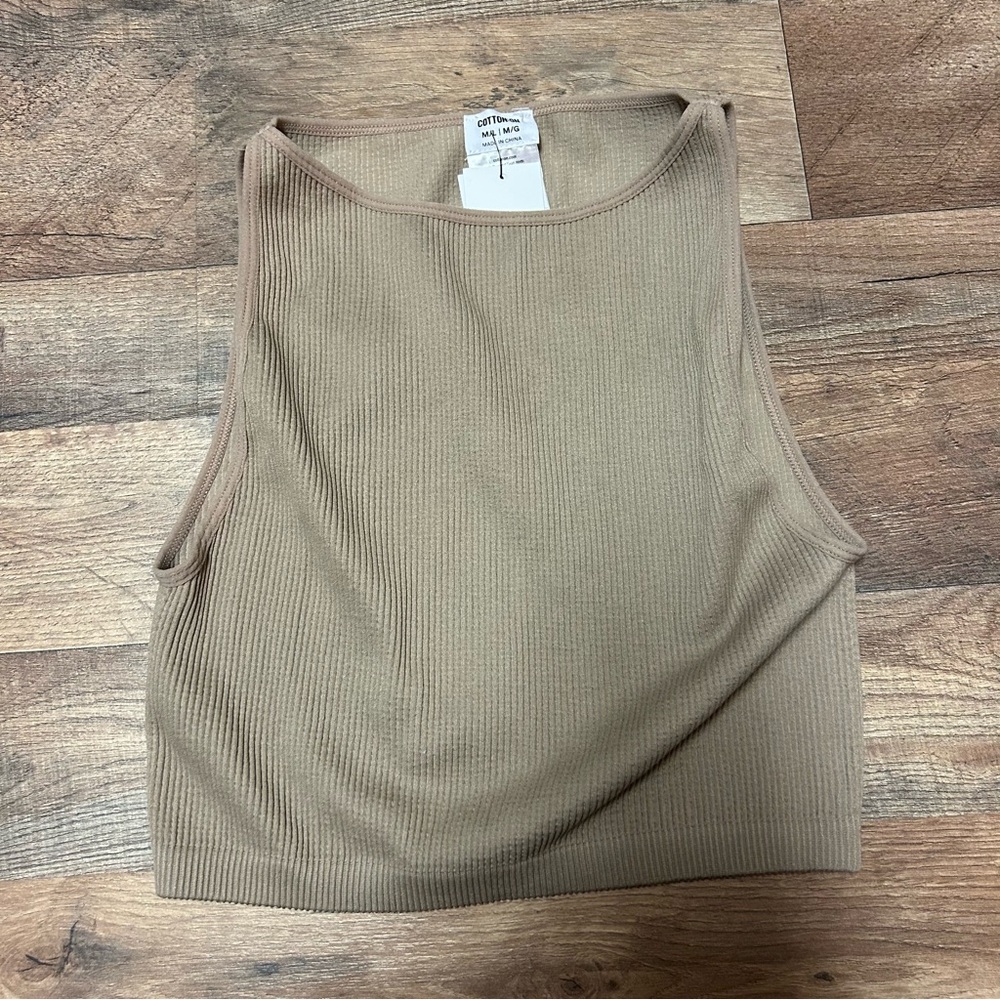 cotton on beige ribbed fitted tank top
